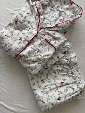 Charter Club Cream Pajama Top with Red Cardinal & Green Vine Print